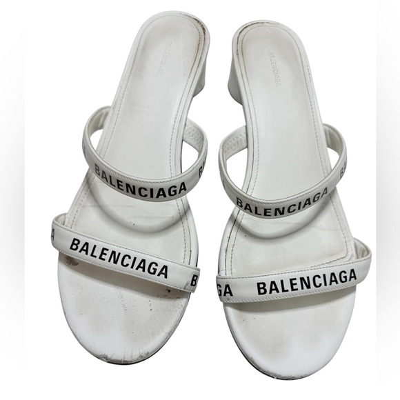 Balenciaga White Logo Strap Block Heel Sandals Size 8,5 - Picture 1 of 5